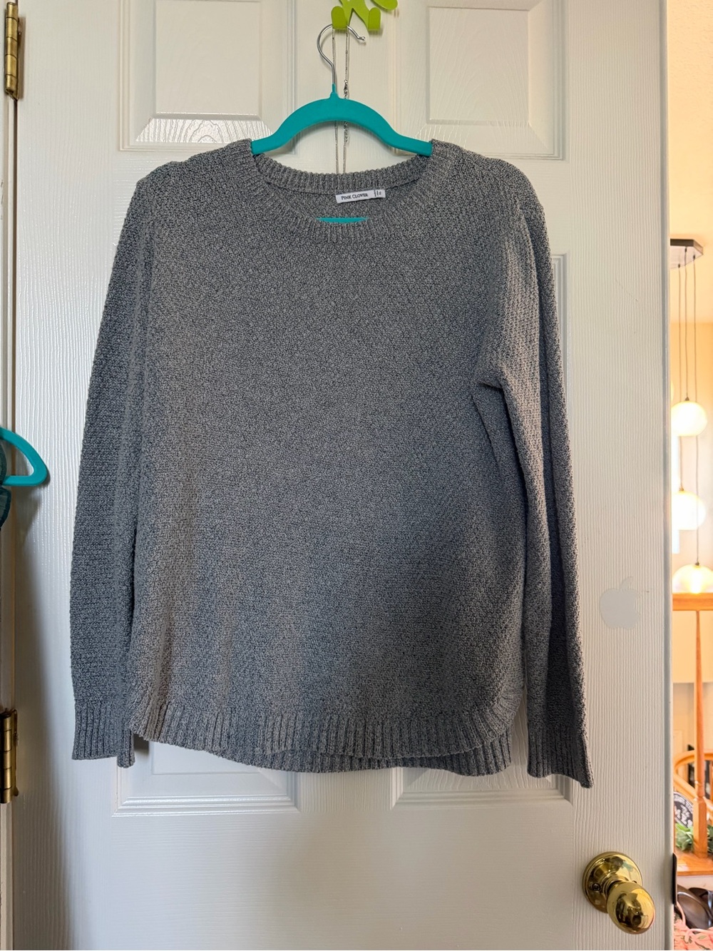 Pink Clover Heather Gray Textured Crewneck Sweater